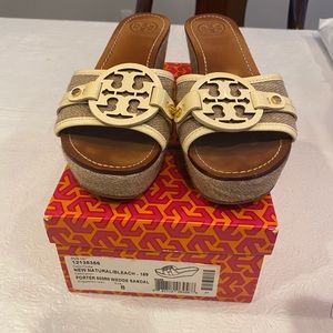 Tory Burch Poster 80MM Wedge Sandal Brown 8 Size